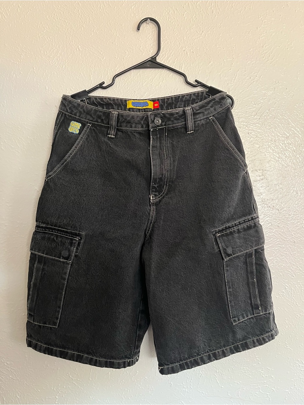 Empyre Easy Now Black Wash Denim Cargo Skate Shorts Baggy Jorts Size 30